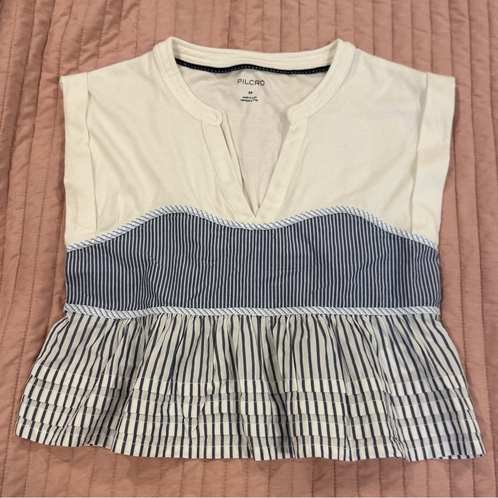 Pilcro White and Blue Striped Blouse